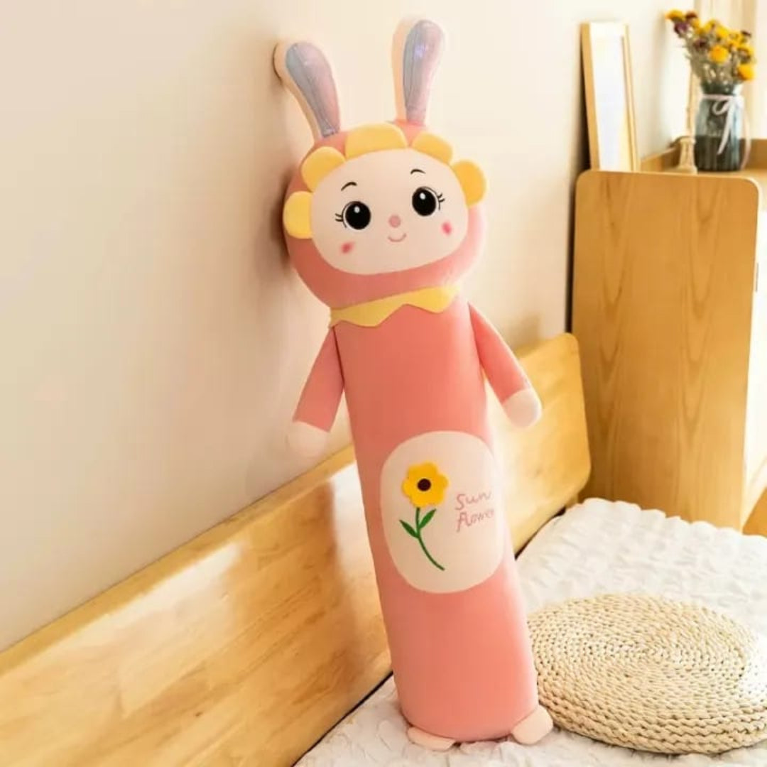 Long Bedside Pillow Plush – Pink Flower Design